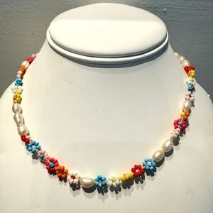 Etsy Handmade Pearl and Floral Beads Bohemian Choker Necklace